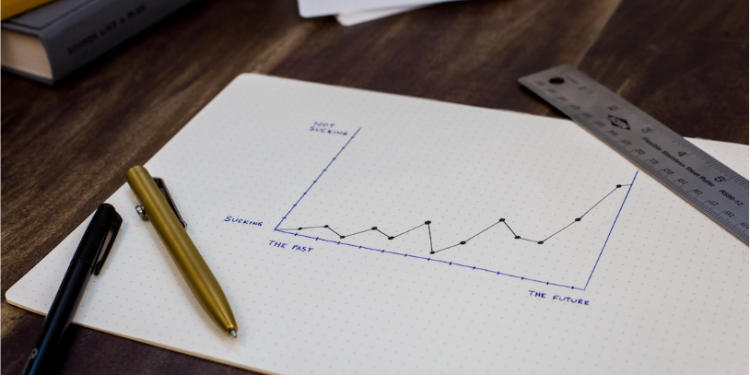 A line chart created with a pen and paper for financial forecasting